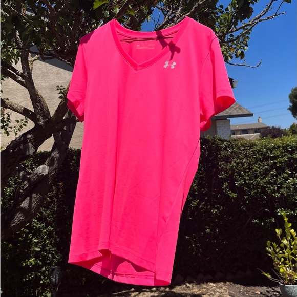 Under Armour Women’s Tech Short Sleeve V Neck Florescent Pink Size Large - Picture 3 of 8